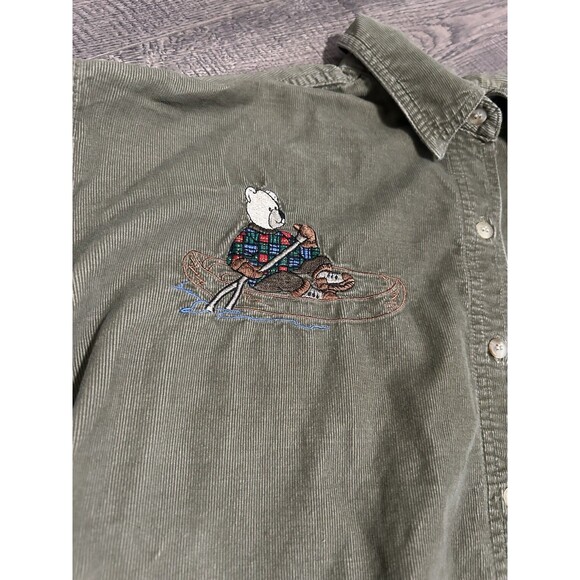 Vintage 90s Let’s Quizz Again Corduroy Button Shirt Bears Embroidered Womens M - Picture 2 of 6